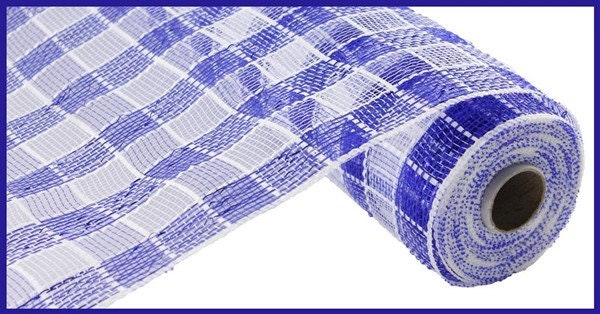 Poly Deco Mesh - Blue And White Checked - 10.25" x 10 yards - RE1367N6 - Patriotic Decor  - Memorial Day Decor