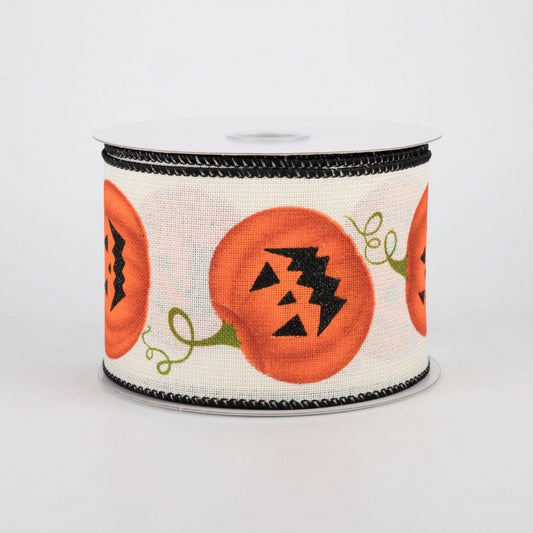 Wired Edge Ribbon -Jack-O-Lantern Ribbon - Halloween Ribbon - Halloween Decor - Pumpkin Ribbon - 2.5"x 10yds - X810240-18 - Fall Ribbon