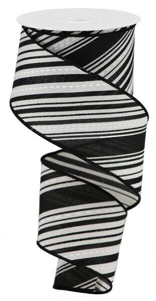 Wired Ribbon - Black and White Slanted Lines -  Everyday Ribbon - RGB1209HA - 2.5" x 10 yards - Halloween Ribbon - Christmas Ribbon