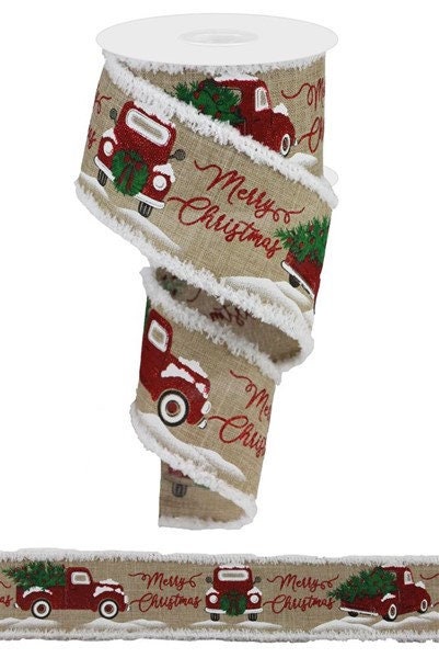 Wired Ribbon - Christmas Truck Ribbon - Christmas Tree Decor - Christmas Wreath - Red Vintage Truck Decor - 2.5" x 10 yards - RG082751C