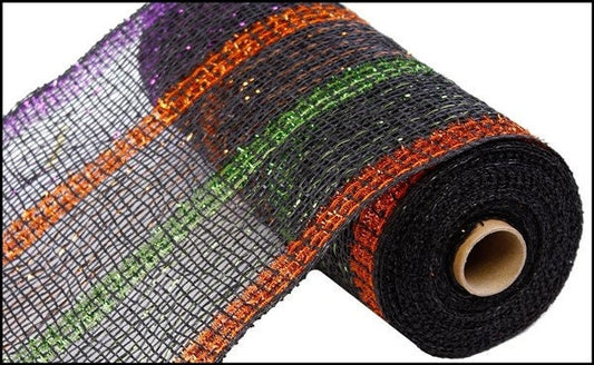 Poly Burlap Mesh - Tinsel/Foil Stripe - 10" x 10 yards - Halloween Mesh - RP8401C3 - Halloween Decor