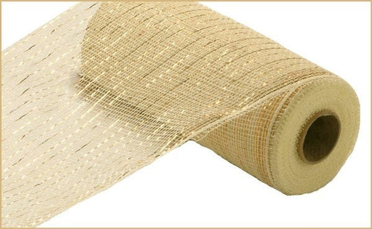 Metallic Value Mesh - Cream With Gold Foil - 10" x 10 yards - RE800172 - Christmas Mesh - Fall Mesh