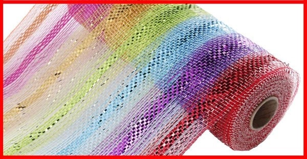 Poly Deco Mesh - Metallic Rainbow - 10.25" x 10 yards - RE137817 - Rainbow Decor - Birthday Wreath