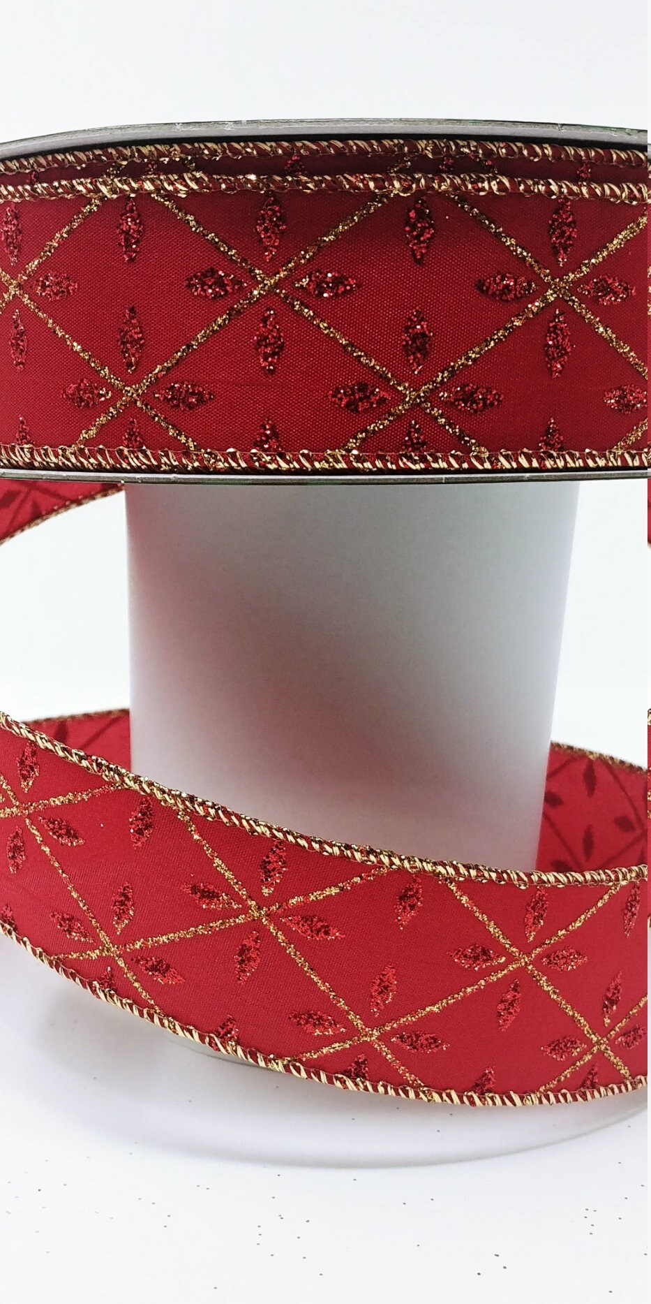 Wired Ribbon - Christmas Ribbon - Valentines Day Ribbon - Red And Gold Glitter - 1.5" x 5 yards - Satin Ribbon