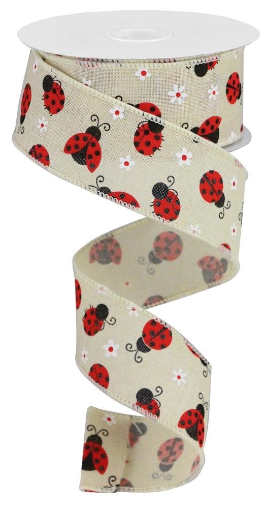 Wired Ribbon - Mini Ladybugs On Royal - Ladybug Ribbon - Ladybug Wreath Decor - 1.5" x 10 yards - RGA1622C2 - Summer Ribbon