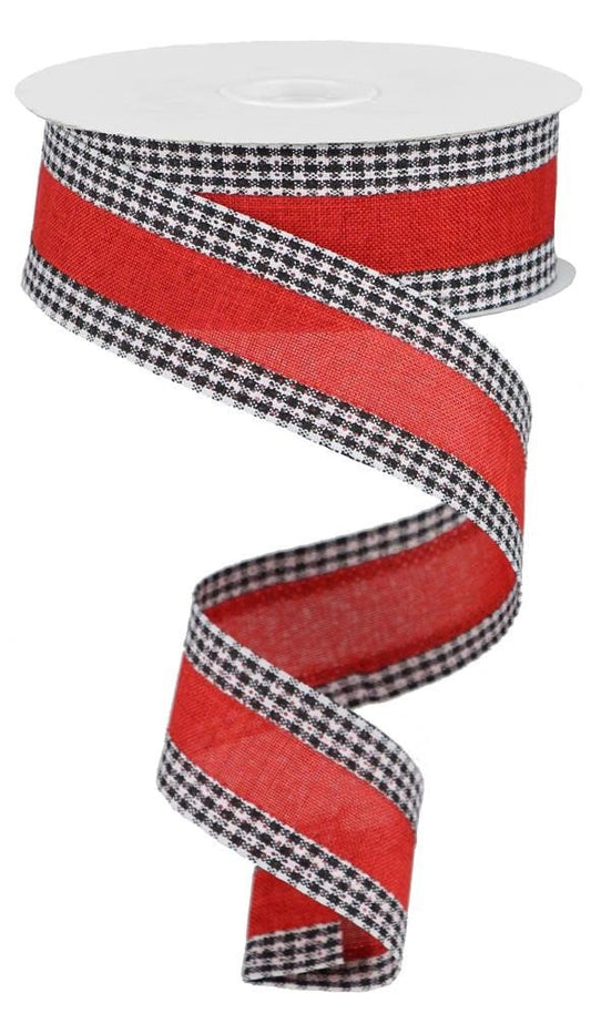 Wired Edge Ribbon -  Royal Burlap Gingham Edge - Red and Black Ribbon - Ladybug Ribbon - All Occasion Ribbon - 1.5" x 10 yards - RGA1098MA