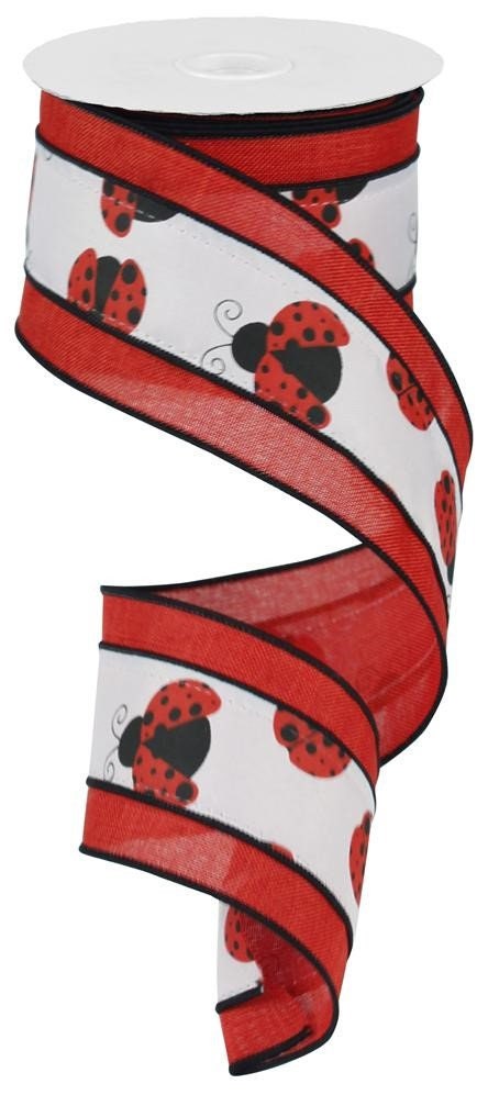 Wired Edge Ribbon - Ladybug With Royal - Ladybug Wreath Decor - Summer Ribbon - Summer Wreath Decor - 2.5" x 10 yards - RG8279