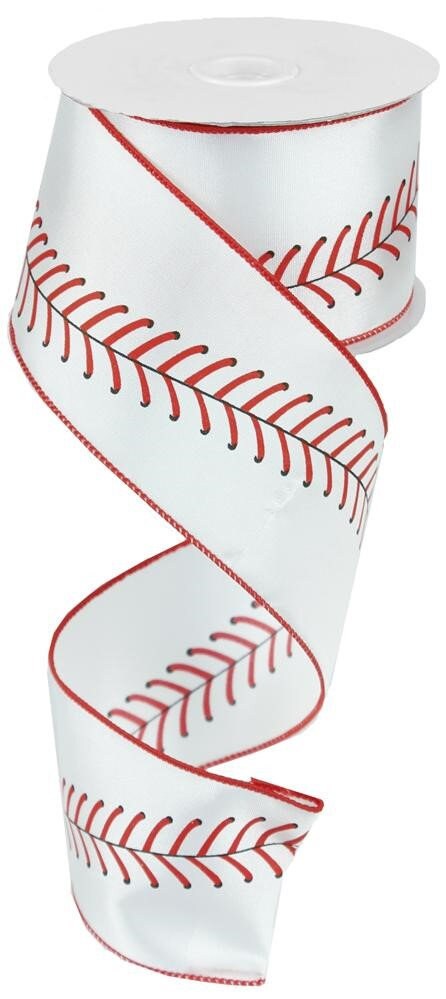 Wired Ribbon - Baseball Stitching - 2.5" x 10 yards - RG1799 - Sports Ribbon - Sports Wreath Decor - Summer Sports Decor