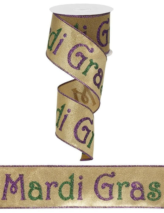 Wired Edge Ribbon - Mardi Gras Ribbon - 2.5" x 10 yards - Mardi Gras Wreath Decor - Metallic Ribbon - Purple, Green and Gold