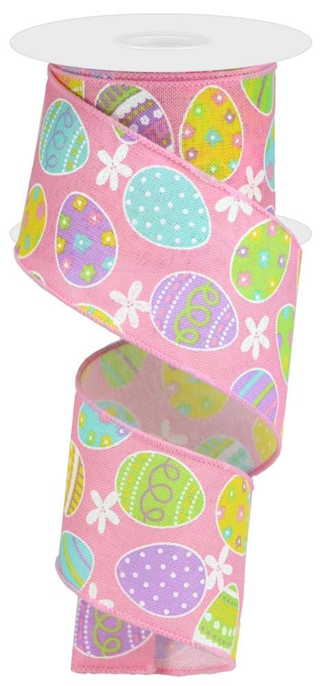 Wired Edge Ribbon - Easter Eggs On Royal - Easter Ribbon - Easter Egg Decor - 2.5" x 10 yards - RGA1657W2 - Easter Wreath Decor