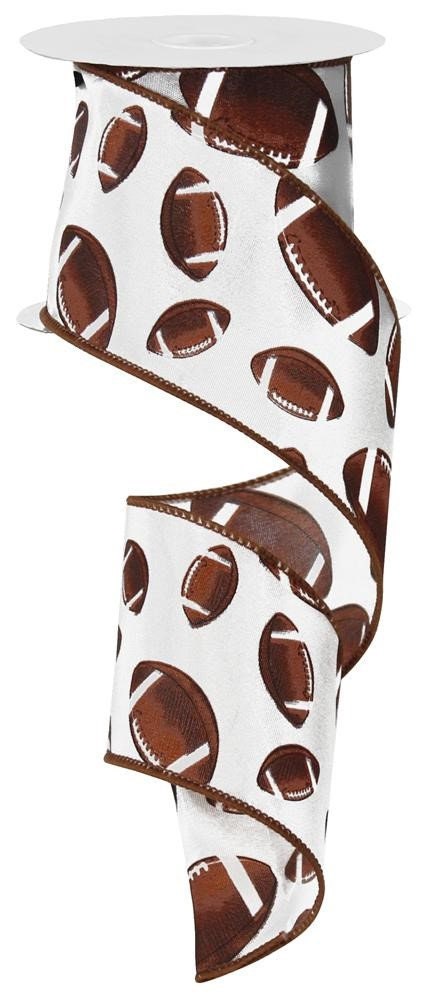 Wired Ribbon - Sports Ribbon - Football Wreath Decor - Football Ribbon - Fall Sports Ribbon - 2.5" x 10 yards - RG1744