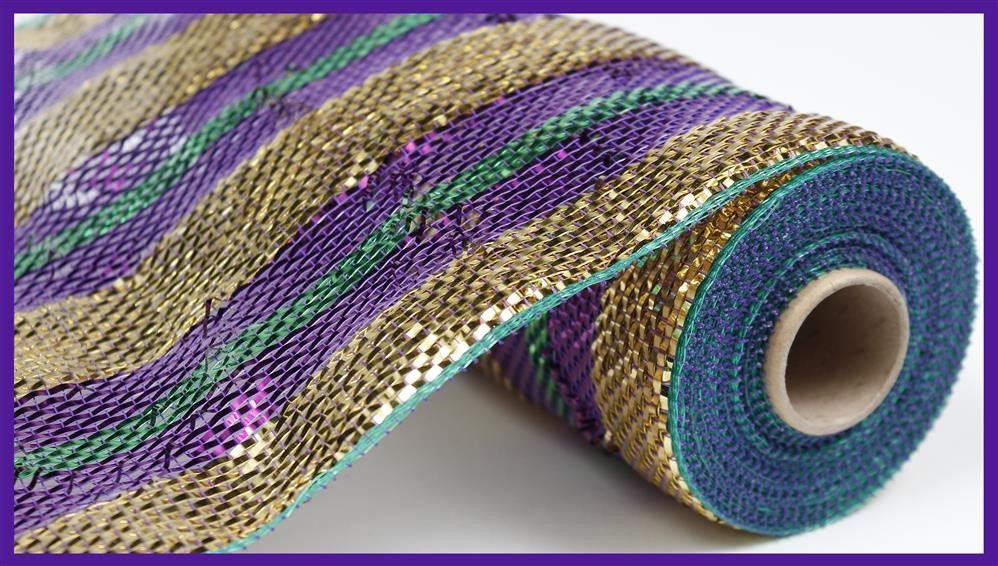 Metallic Mesh - Mardi Gras Mesh - 10"  x 10 yds - Deco Poly Mesh - RE1349NA