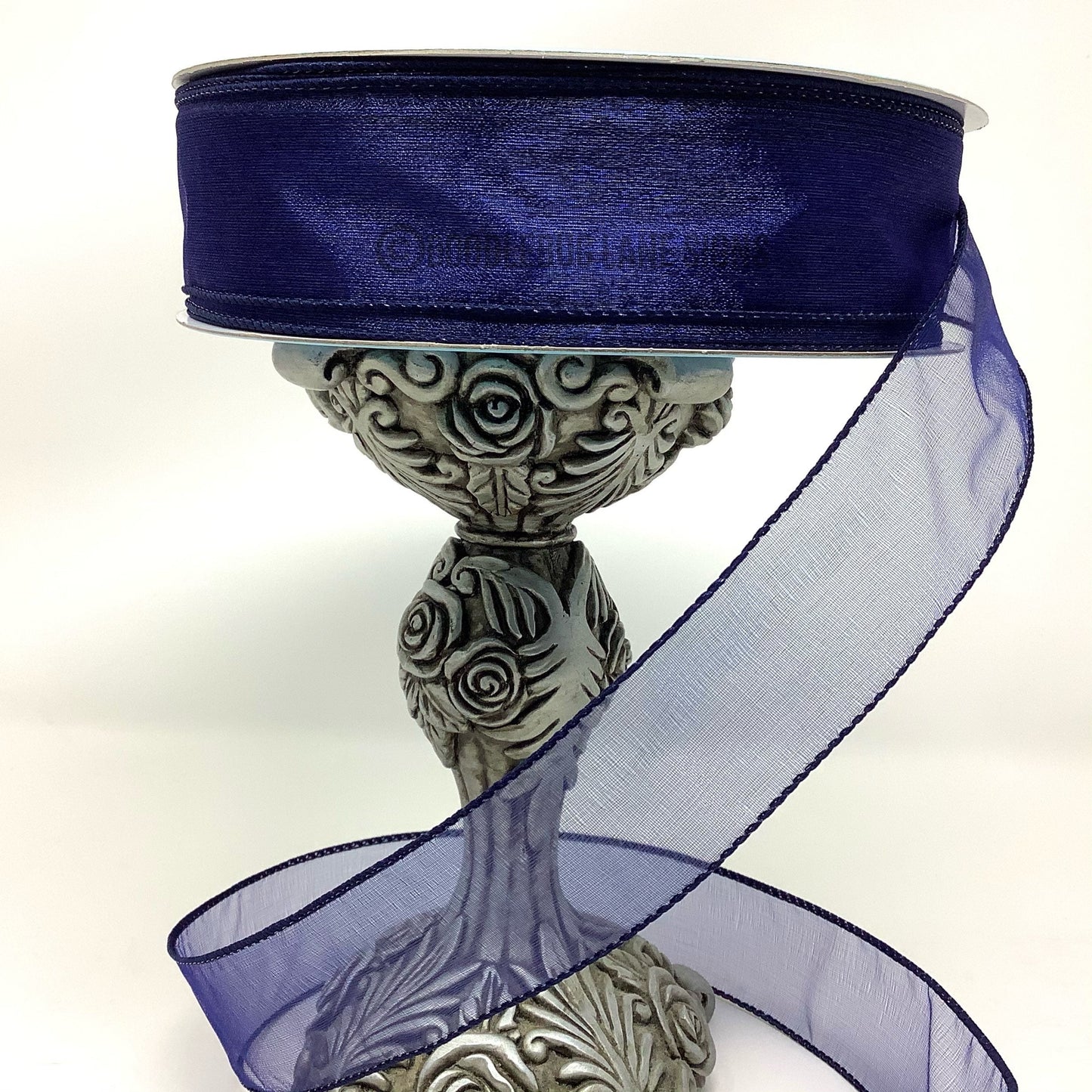 Wired Ribbon - Spring Ribbon - Patriotic Ribbon - Sheer Ribbon - 1.5” x 5 yards - Navy Blue Ribbon