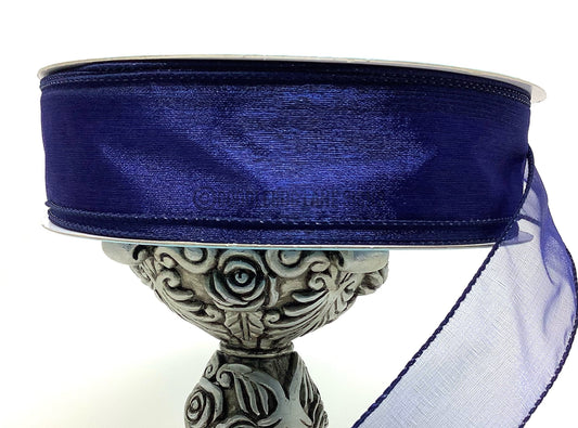 Wired Ribbon - Spring Ribbon - Patriotic Ribbon - Sheer Ribbon - 1.5” x 5 yards - Navy Blue Ribbon