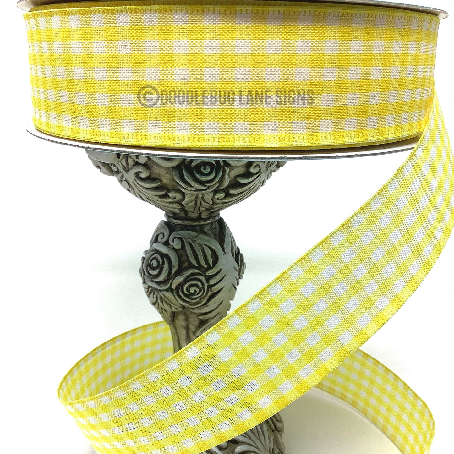 Wired Ribbon - Farmhouse Ribbon - Rustic Ribbon - Yellow And White Gingham - 1.5” x 5 yards - All Occasion Ribbon