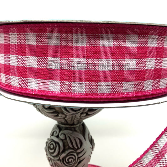 Wired Ribbon - Spring Ribbon - Easter Ribbon - Farmhouse Ribbon - Dark Pink And White Gingham - 1.5” x 5 yards - All Occasion Ribbon