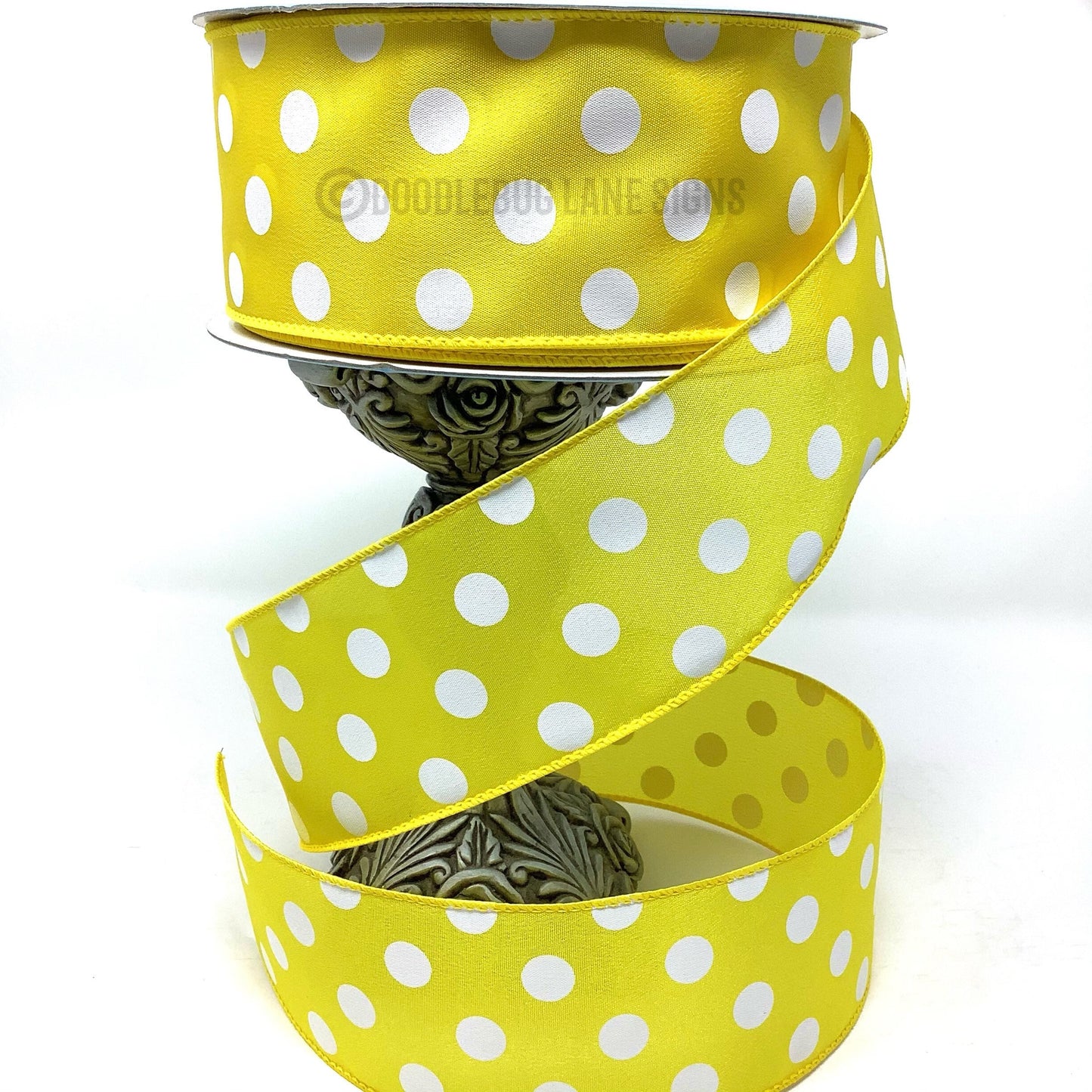 Wired Ribbon - Yellow And White Polka Dot - 2.5” x 5 yards - Spring Ribbon - Easter Ribbon - All Occasion Ribbon