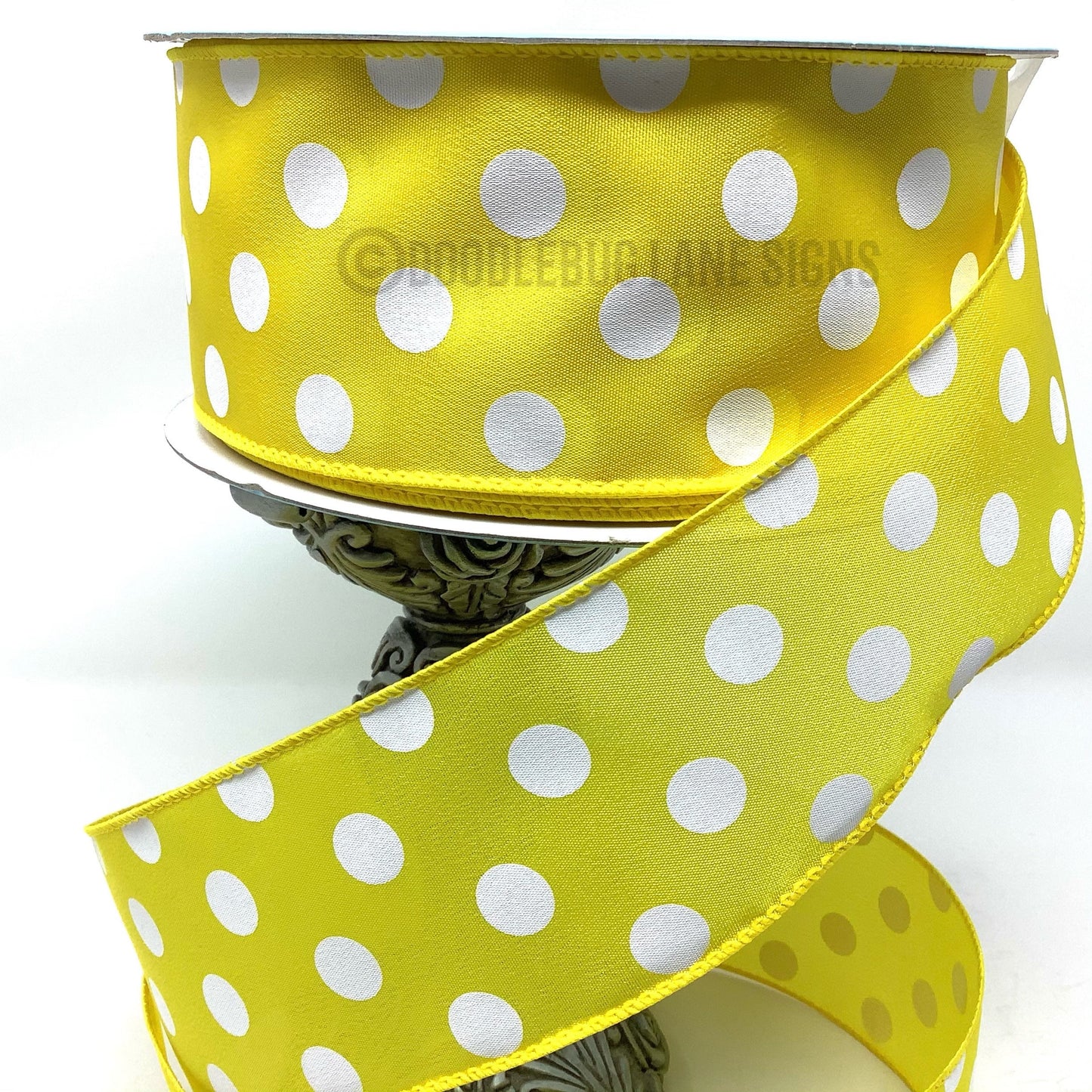 Wired Ribbon - Yellow And White Polka Dot - 2.5” x 5 yards - Spring Ribbon - Easter Ribbon - All Occasion Ribbon