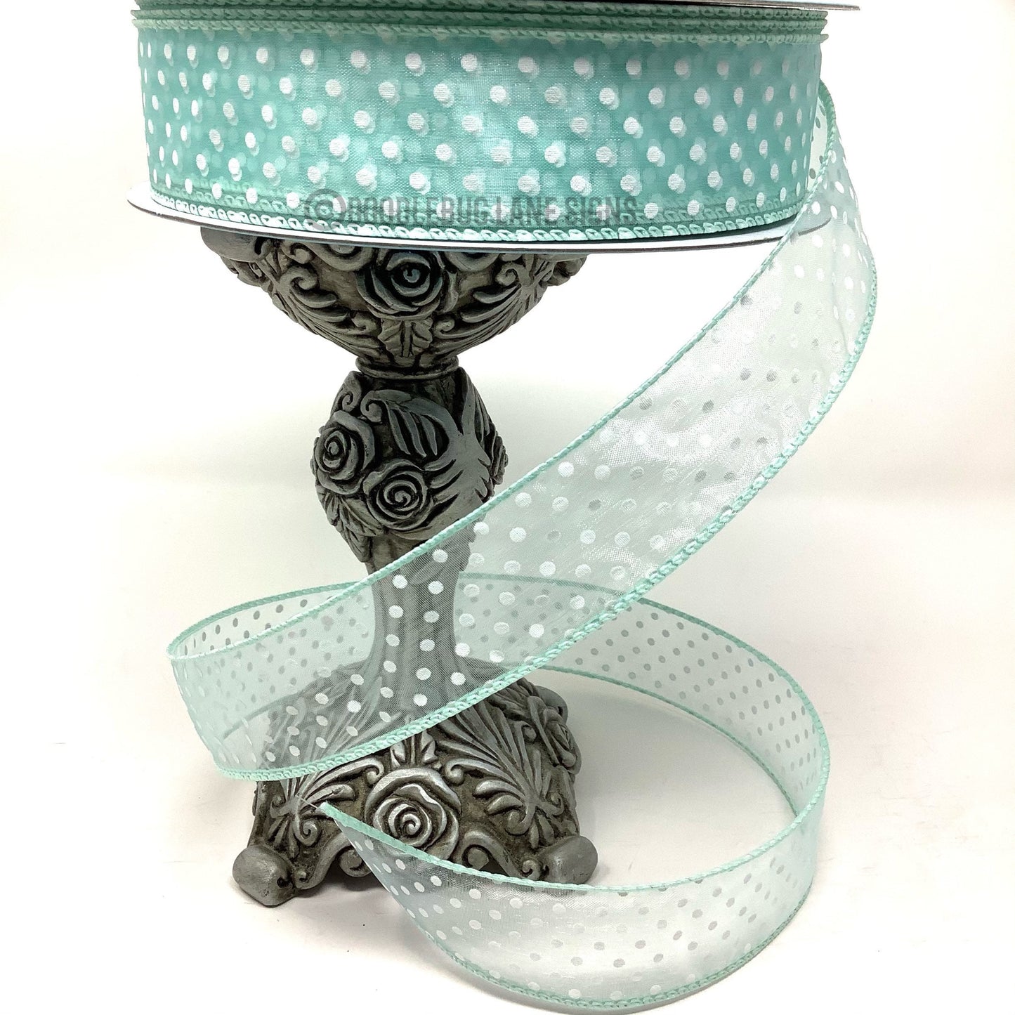 Wired Ribbon - Sheer Blue With White Polka Dot - 1.5” x 5 yards - Spring Ribbon - All Occasion Ribbon