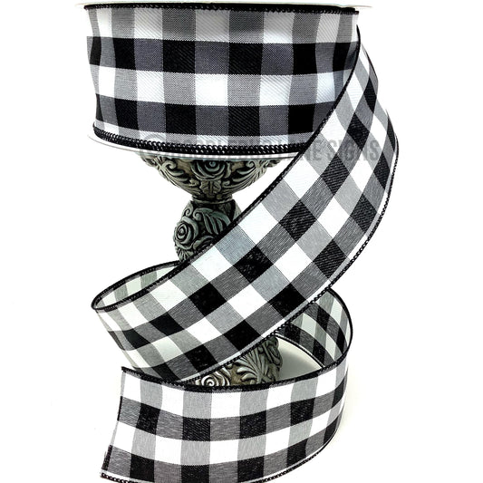 Wired Ribbon - Black And White Plaid Ribbon - 2.5” x 5 yards - Farmhouse Ribbon - All Occasion Ribbon