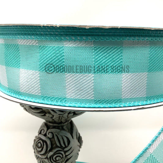 Wired Ribbon - Teal And White Plaid Ribbon - 1.5” x 5 yards - Spring Ribbon - Easter Ribbon - All Occasion Ribbon