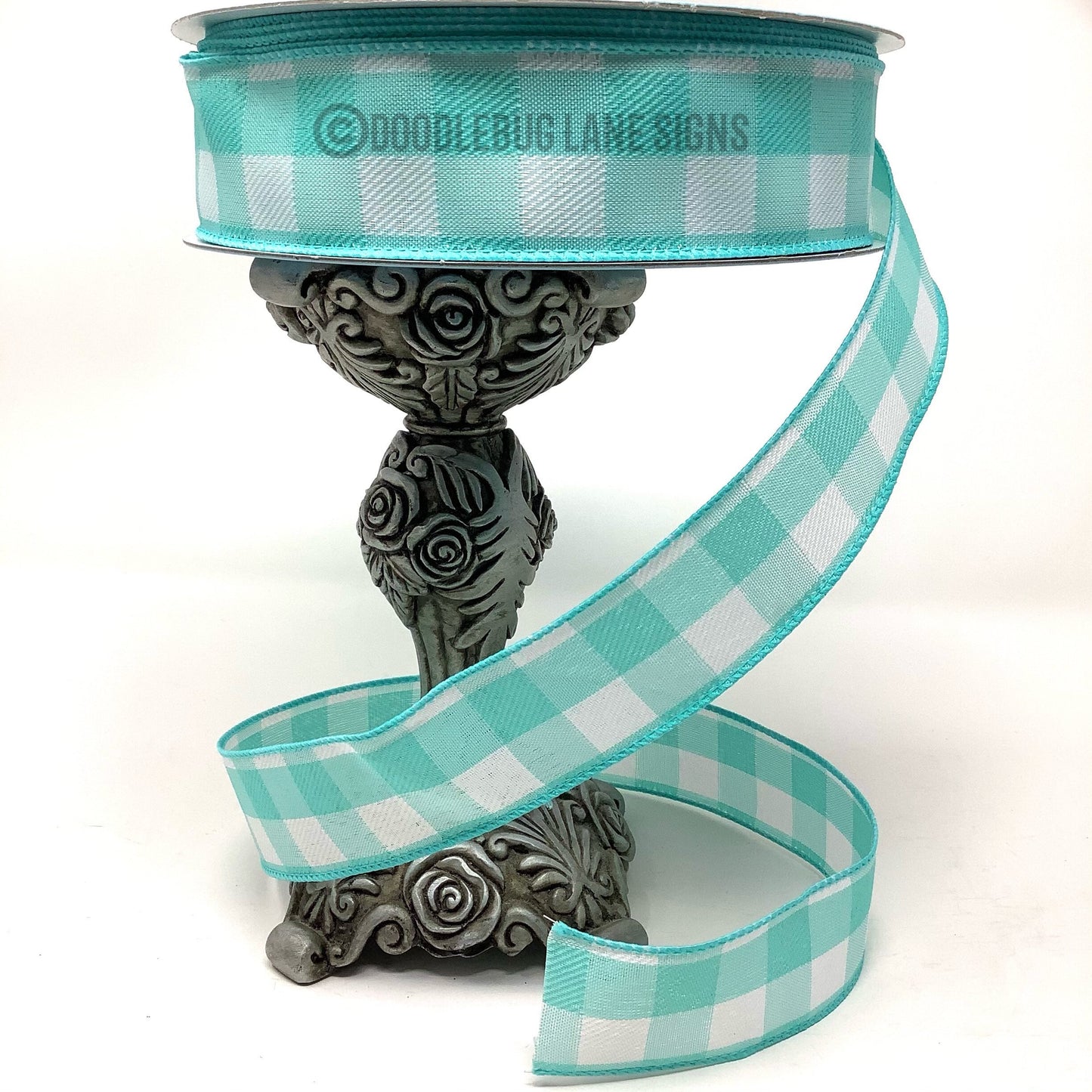 Wired Ribbon - Teal And White Plaid Ribbon - 1.5” x 5 yards - Spring Ribbon - Easter Ribbon - All Occasion Ribbon