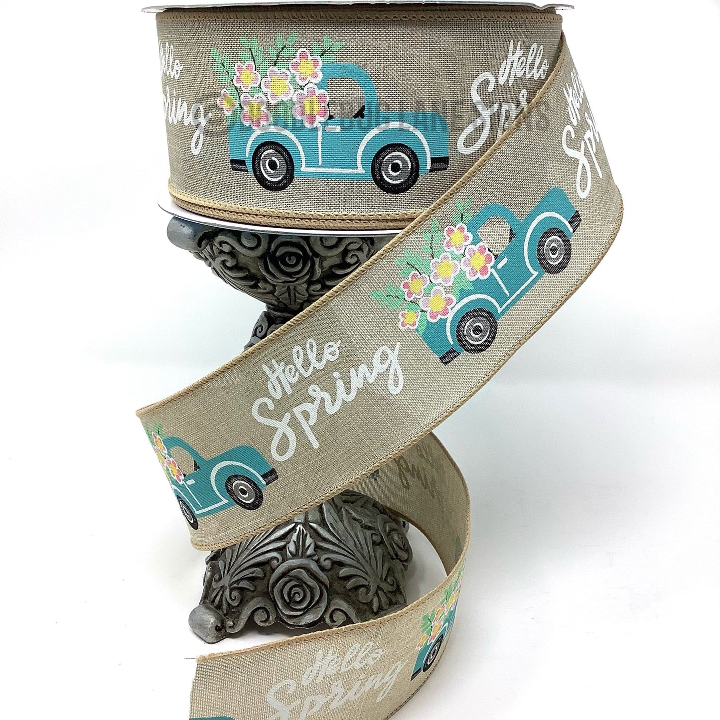 Wired Ribbon - Spring Ribbon - Easter Ribbon - Truck Ribbon - Hello Spring - 2.5” x 5 yards - Floral Ribbon