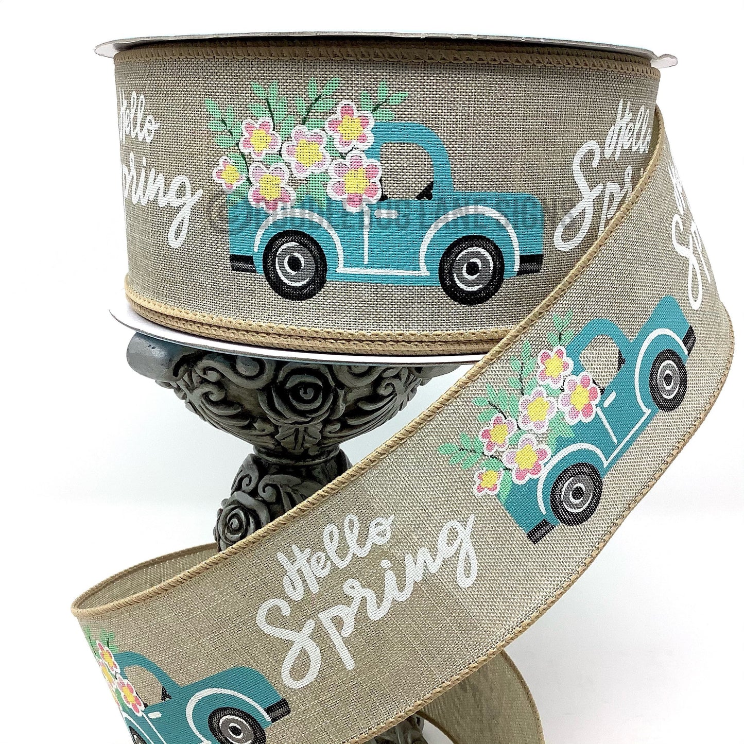 Wired Ribbon - Spring Ribbon - Easter Ribbon - Truck Ribbon - Hello Spring - 2.5” x 5 yards - Floral Ribbon