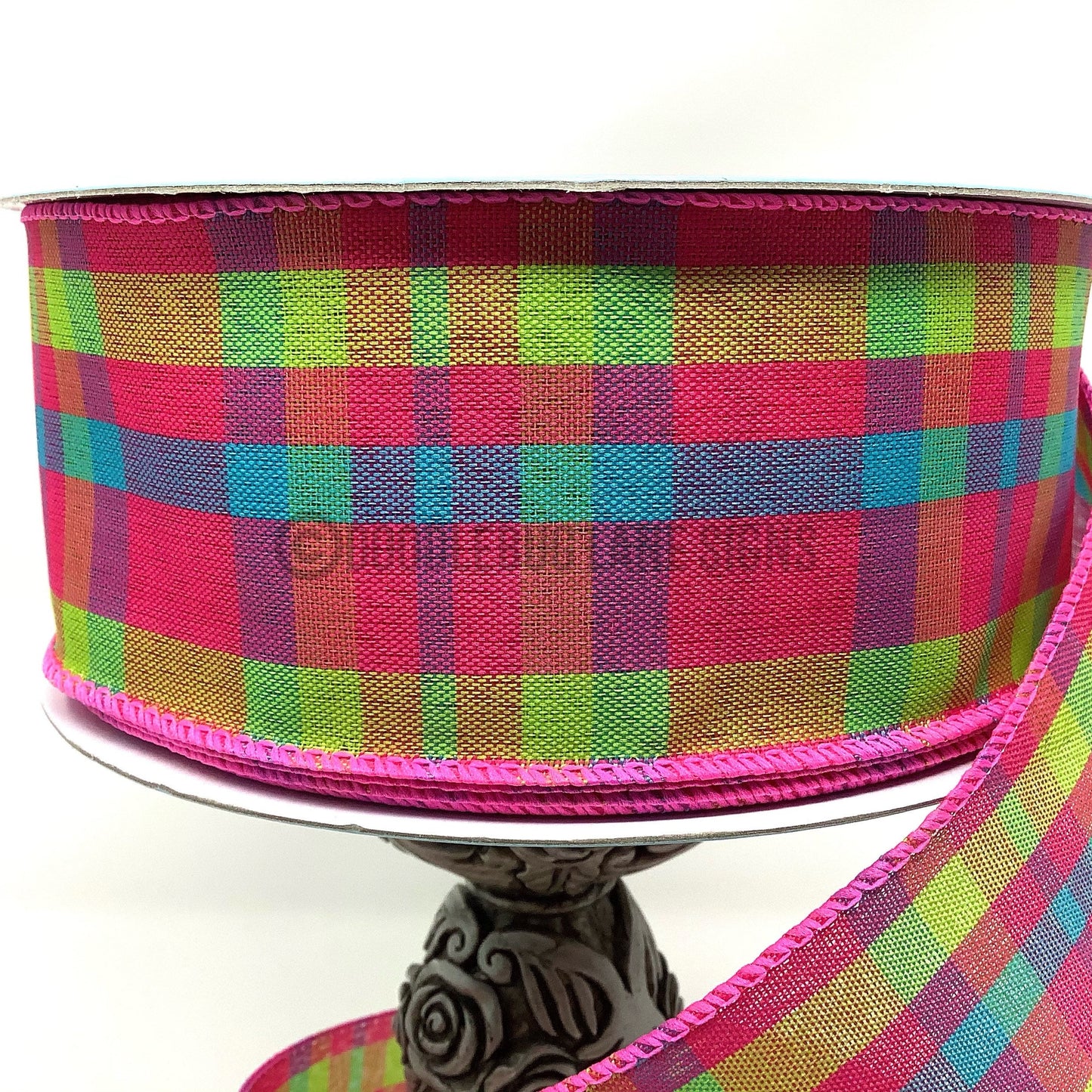 Wired Ribbon - Spring Ribbon - Easter Ribbon - Pink Green And Blue Plaid Ribbon - 2.5” x 5  yards