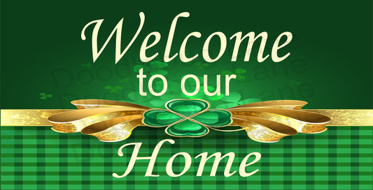 St Patricks Day Wreath Sign-Welcome To Our Home-Happy St Patricks Day-Four Leaf Clover-Metal Wreath Sign-Rectangle Sign