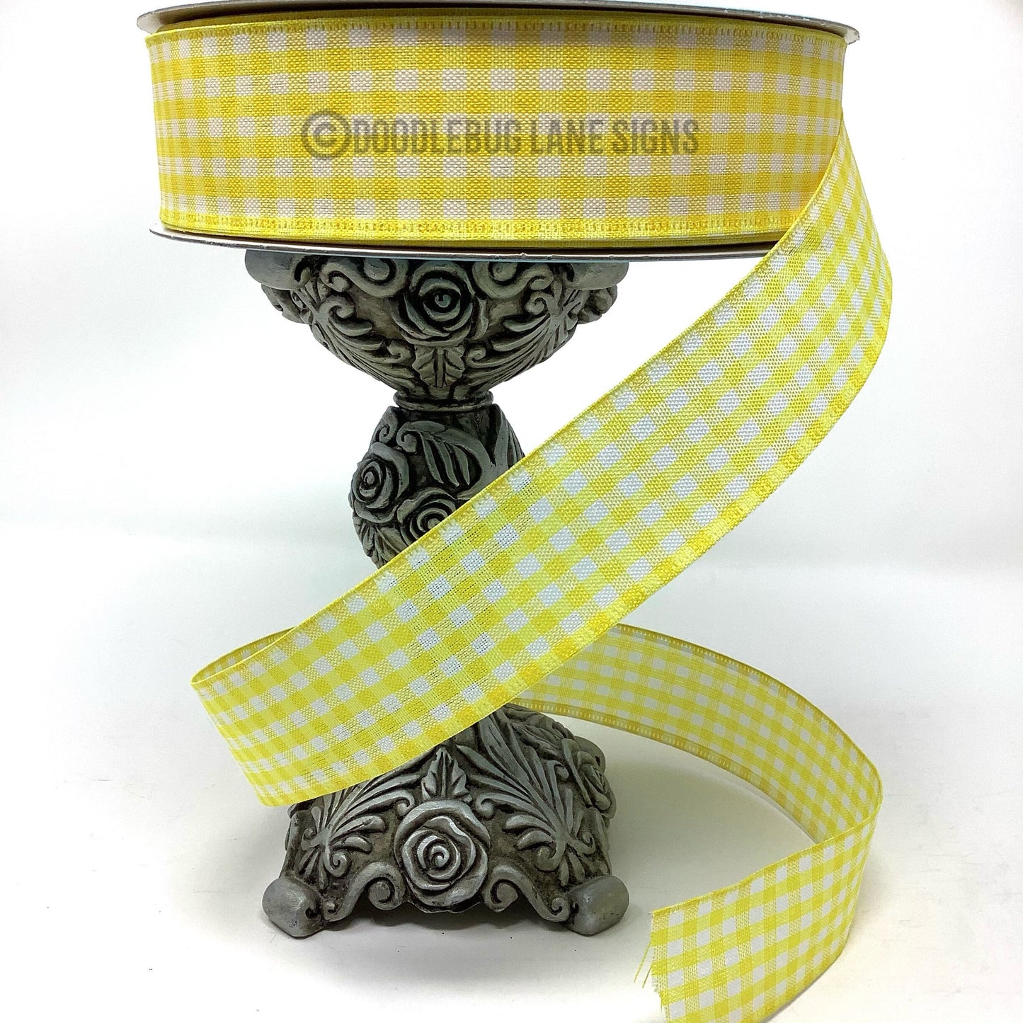 Wired Ribbon - Farmhouse Ribbon - Rustic Ribbon - Yellow And White Gingham - 1.5” x 5 yards - All Occasion Ribbon