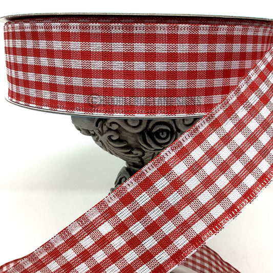 Wired Ribbon - Farmhouse Ribbon - Rustic Ribbon - Red And White Gingham - 1.5” x 5 yards - All Occasion Ribbon