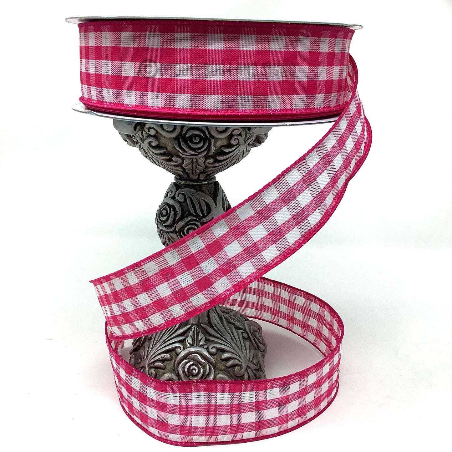 Wired Ribbon - Spring Ribbon - Easter Ribbon - Farmhouse Ribbon - Dark Pink And White Gingham - 1.5” x 5 yards - All Occasion Ribbon