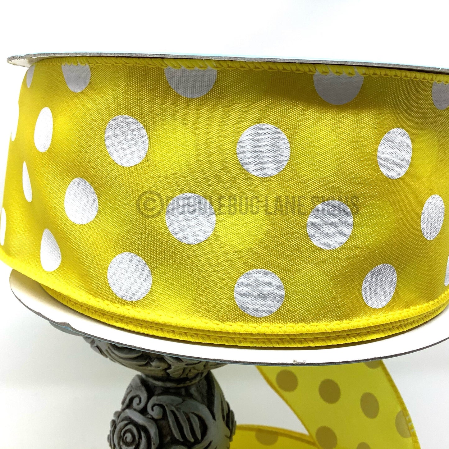 Wired Ribbon - Yellow And White Polka Dot - 2.5” x 5 yards - Spring Ribbon - Easter Ribbon - All Occasion Ribbon