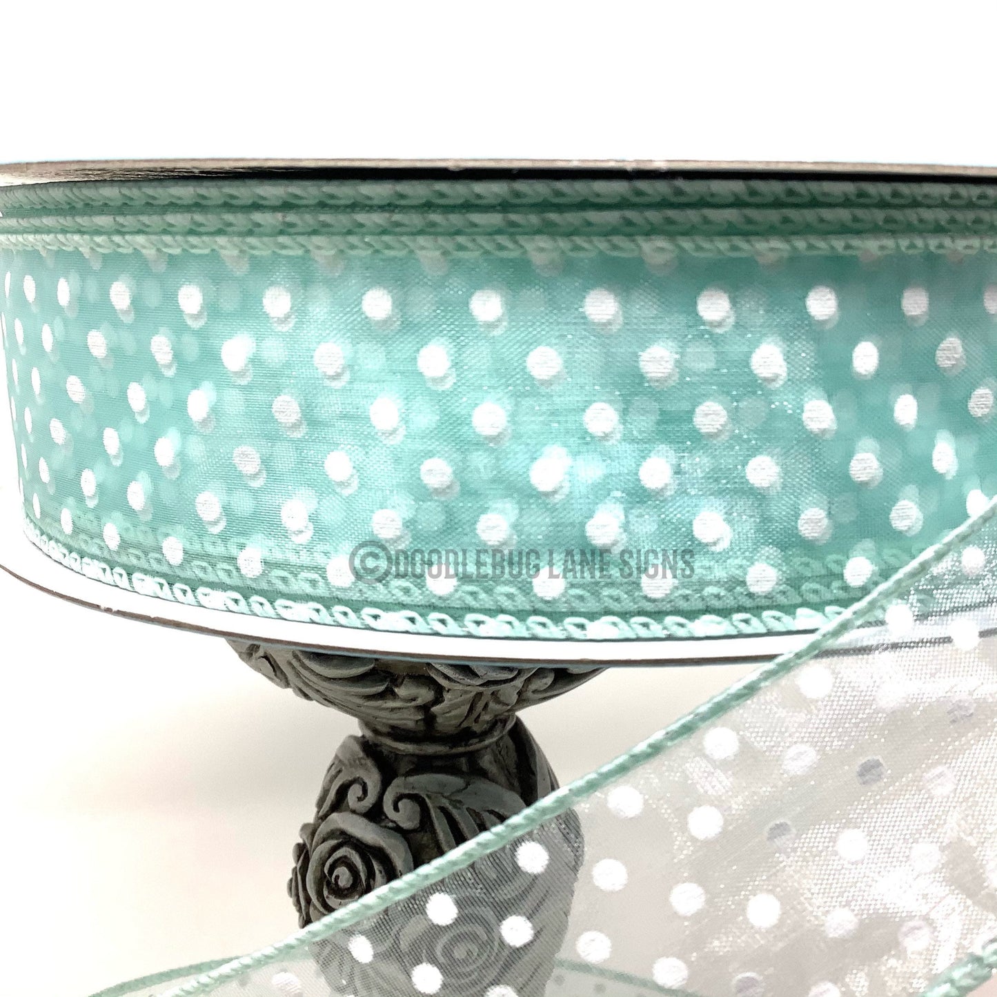 Wired Ribbon - Sheer Blue With White Polka Dot - 1.5” x 5 yards - Spring Ribbon - All Occasion Ribbon