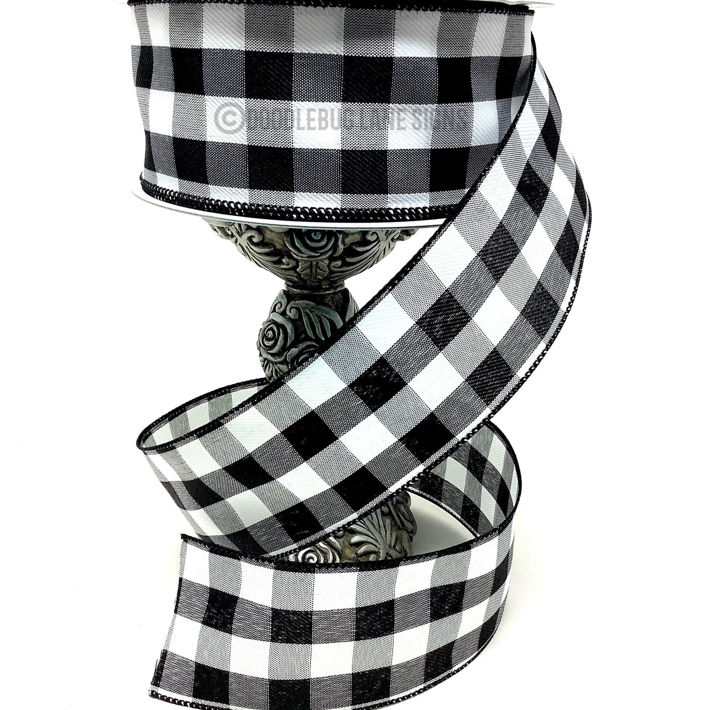 Wired Ribbon - Black And White Plaid Ribbon - 2.5” x 5 yards - Farmhouse Ribbon - All Occasion Ribbon