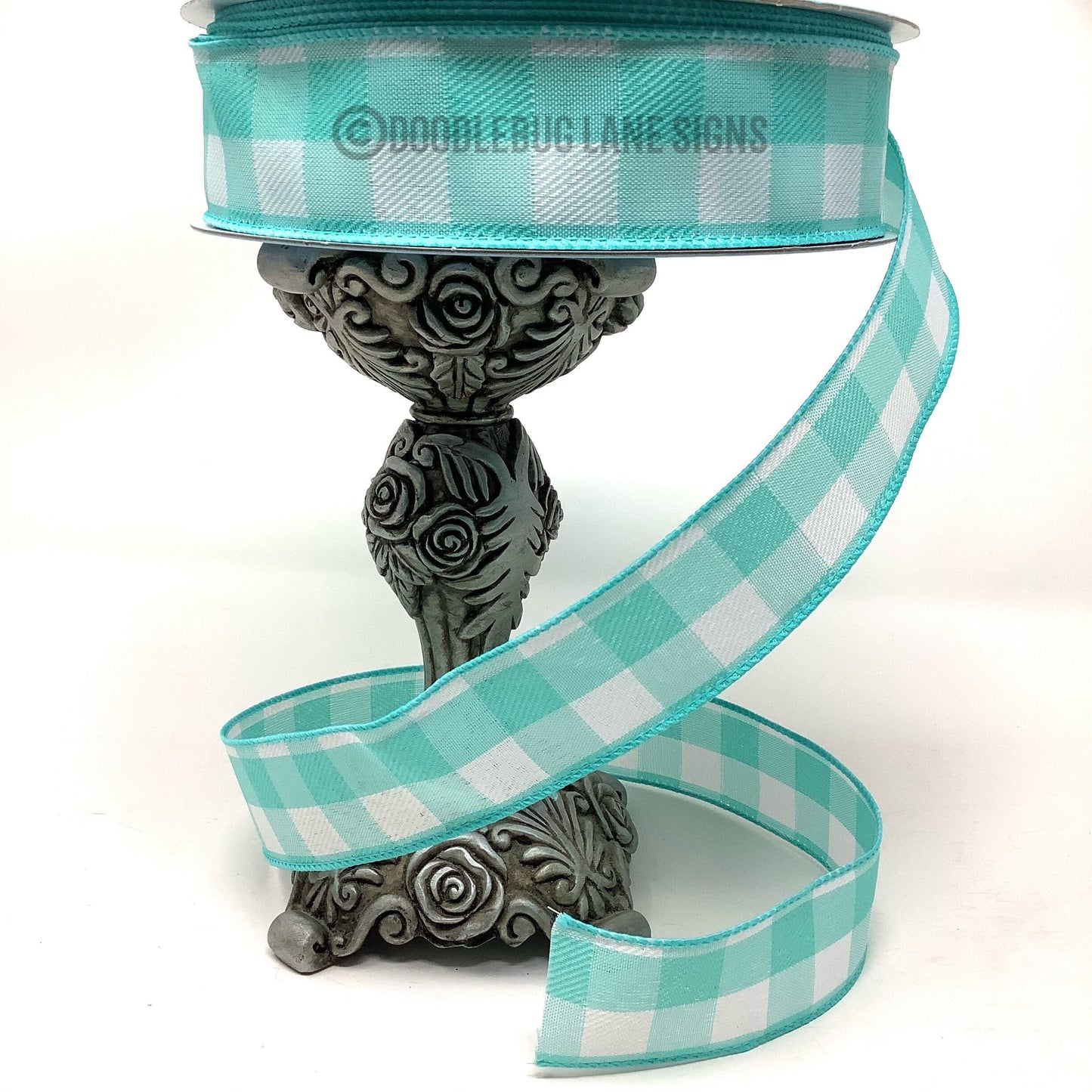 Wired Ribbon - Teal And White Plaid Ribbon - 1.5” x 5 yards - Spring Ribbon - Easter Ribbon - All Occasion Ribbon