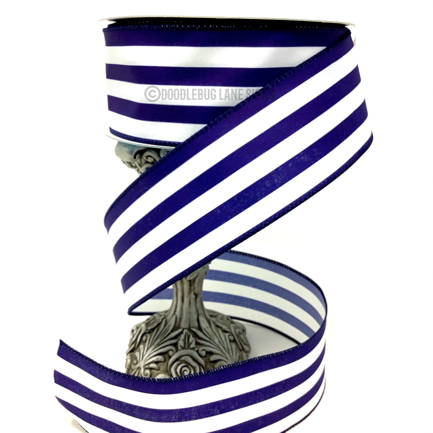 Wired Ribbon - Navy Blue And White - Striped Ribbon - Patriotic Ribbon - All Occasion Ribbon- 2.5” x 5 yards