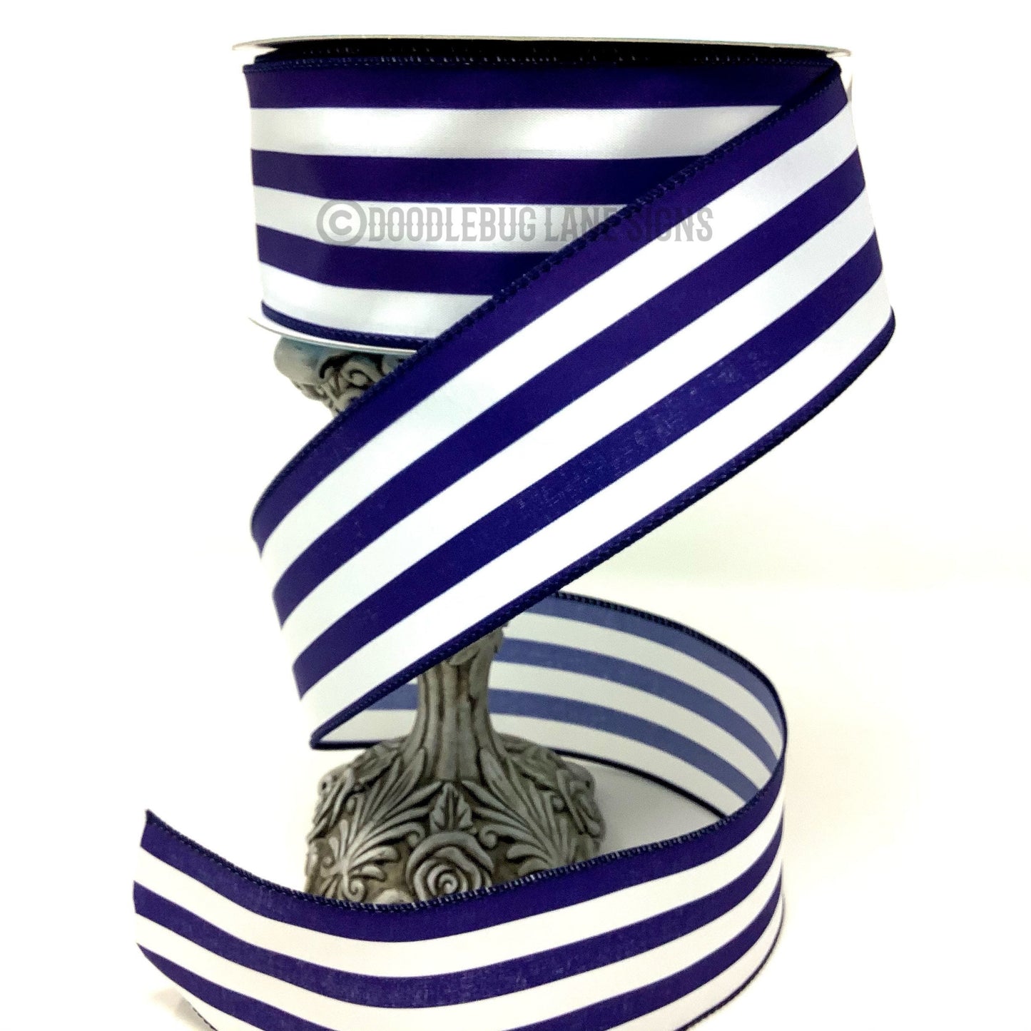 Wired Ribbon - Navy Blue And White - Striped Ribbon - Patriotic Ribbon - All Occasion Ribbon- 2.5” x 5 yards