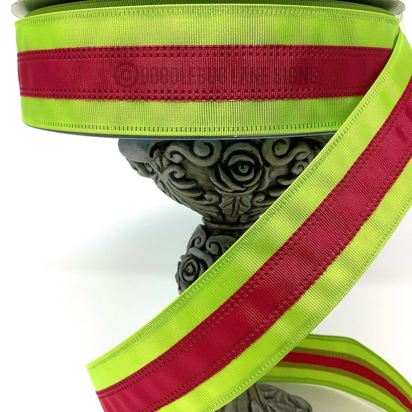 Wired Ribbon - Striped Ribbon - 1.5” x 5 yards - Spring Ribbon - Green And Dark Pink - All Occasion Ribbon