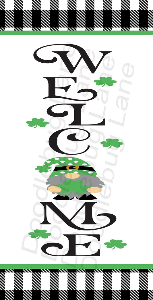 St Patricks Day Wreath Sign-Welcome Sign-Gnome Leprachaun-Metal Wreath Sign-Black and Green-Rectangle Sign