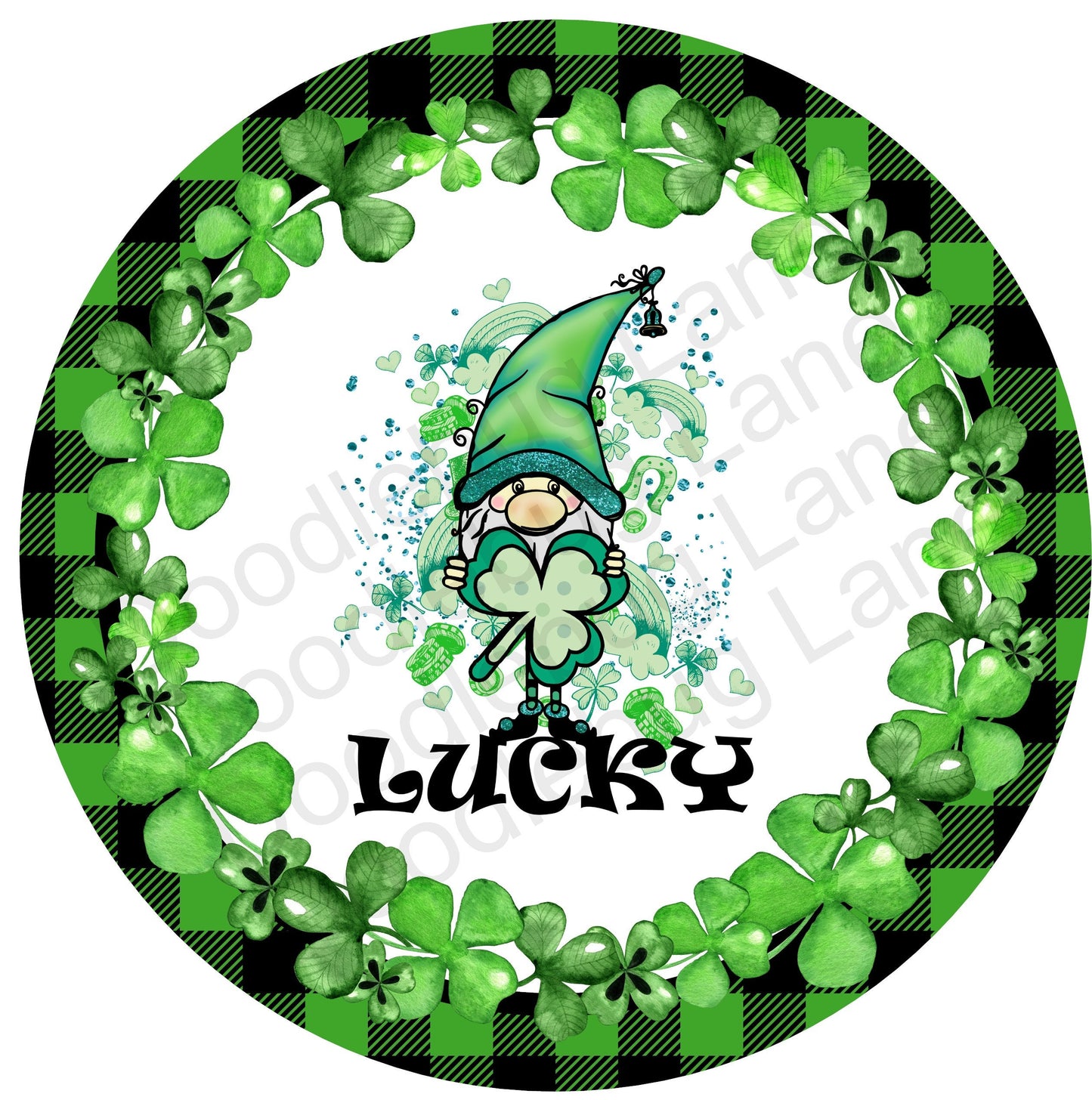 St Patricks Day Wreath Sign-Four Leaf Clover-Gnome Sign-Metal Wreath Sign-Round Sign-Leprachaun Gnome