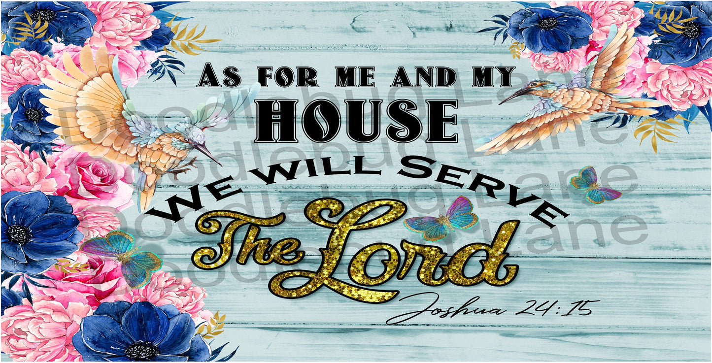 As For Me And My House-Biblical Phrase-Bible Verse-Joshua 24:15-Metal Wreath Sign-Rectangle Sign-Pink And Blue