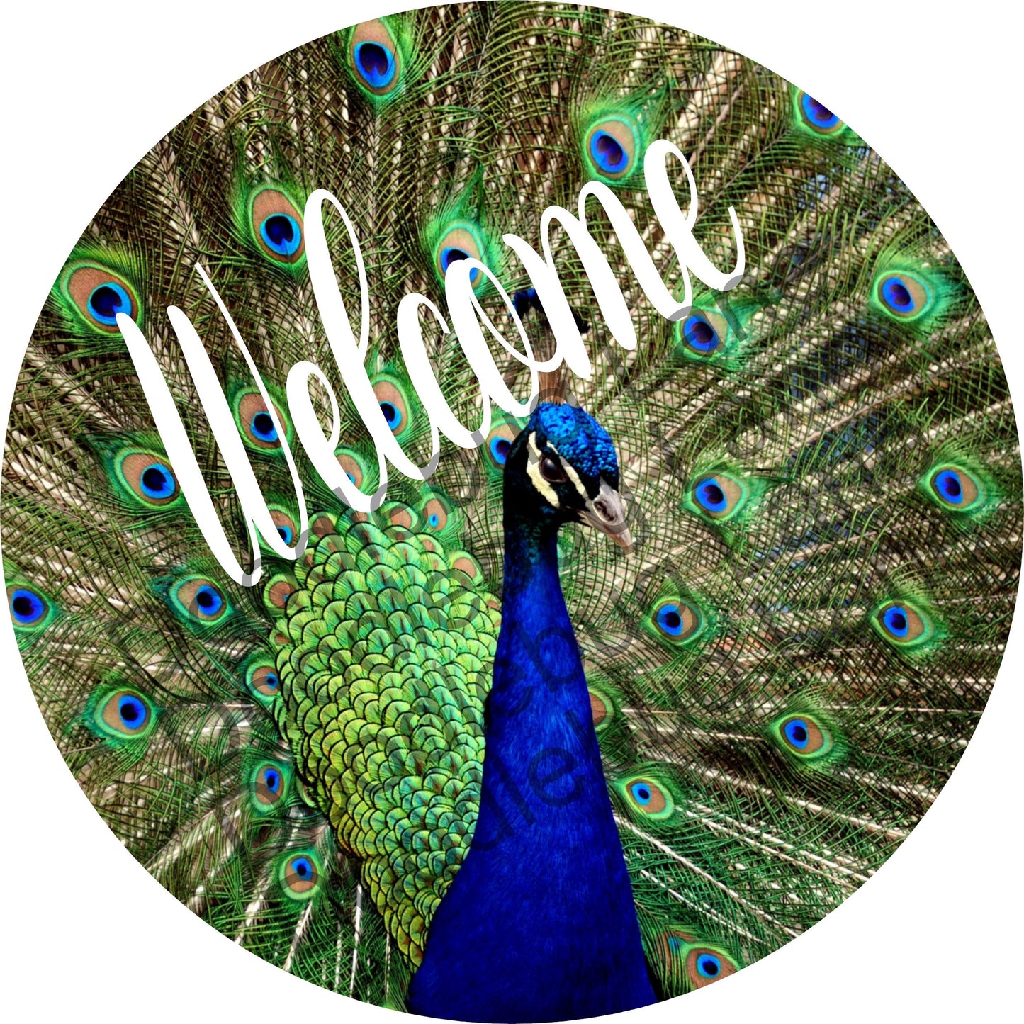 Welcome Wreath Sign - Peacock Sign - Metal Wreath Sign -  Round Sign - Peacock Welcome Wreath