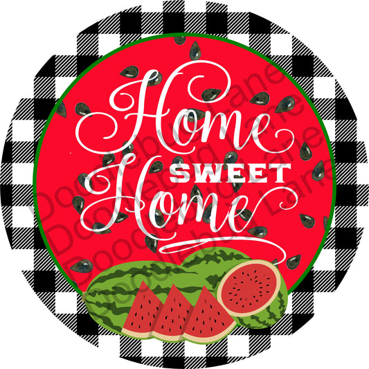 Watermelon Wreath Sign - Home Sweet Home - Metal Wreath Sign - Summer Wreath Sign - Round Sign