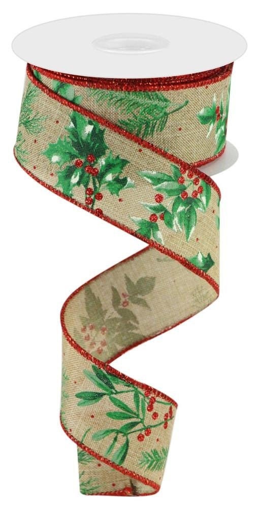 Wired Ribbon - Christmas Ribbon - Winter Foilage - 1.5" x 10 yards - 2.5" x 10 yards