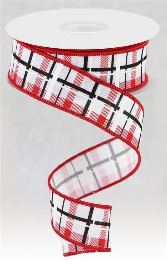 Wired Ribbon - Christmas Ribbon - Farmhouse Ribbon - Printed Plaid/Royal - 1.5" x 10 yds, 2.5" x 10 yards