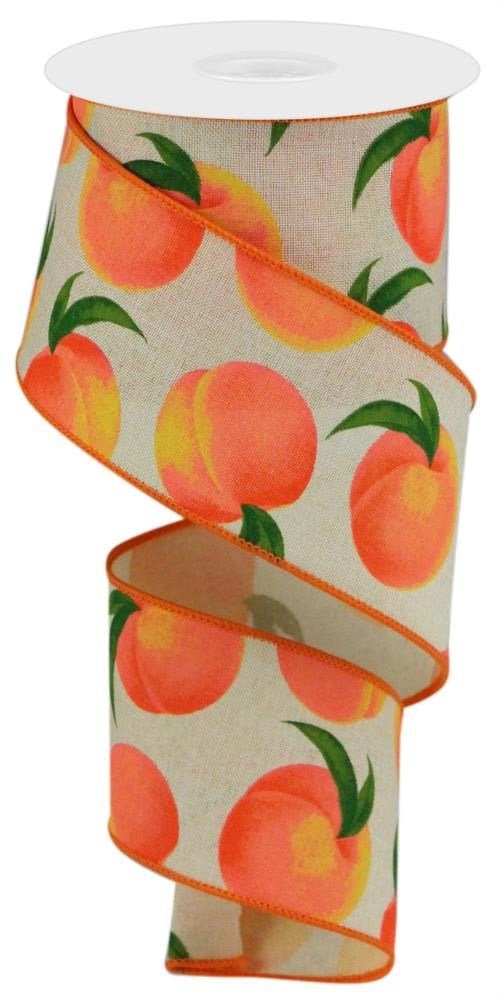 Wired Ribbon - Peaches On Royal - Summer Ribbon - 2.5" x 10 yards or 1.5" x 10 yards