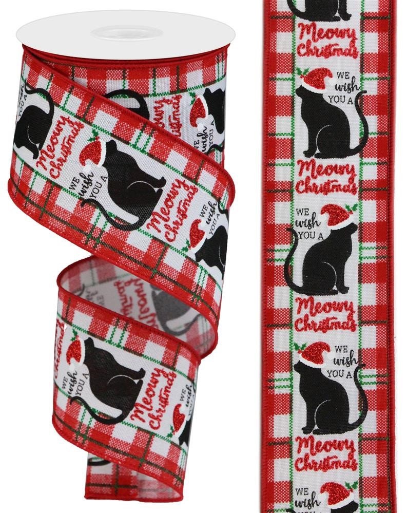 Wired Ribbon - Christmas Ribbon - Meowy Christmas - 2.5" x 10 yards