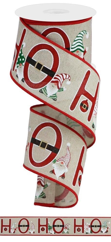 Wired Ribbon - Christmas Ribbon - Ho Ho Ho Gnomes On Royal - 2.5" x 10 yards - Gnome Christmas Ribbon